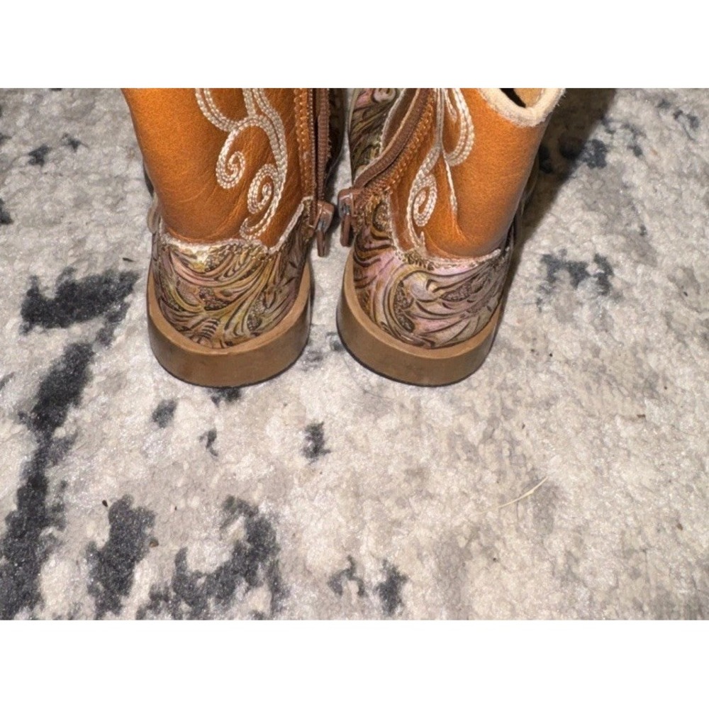 Twister Toddler Brown Sz 5 Tooled Leather Rodeo Western Boots Zip - Picture 2 of 6